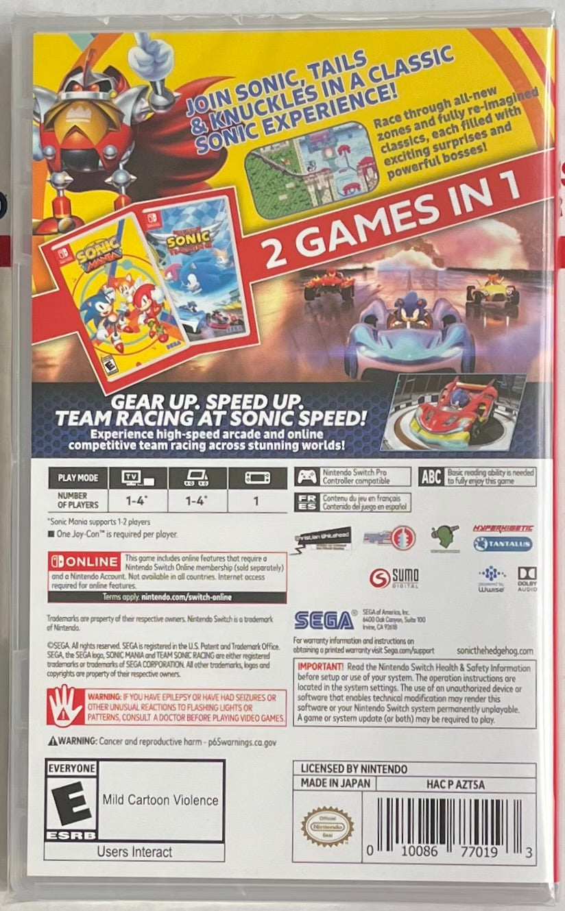 Team Sonic Racing and Mania Double Pack 2 Games in 1 Nintendo Switch SEGA Video Game